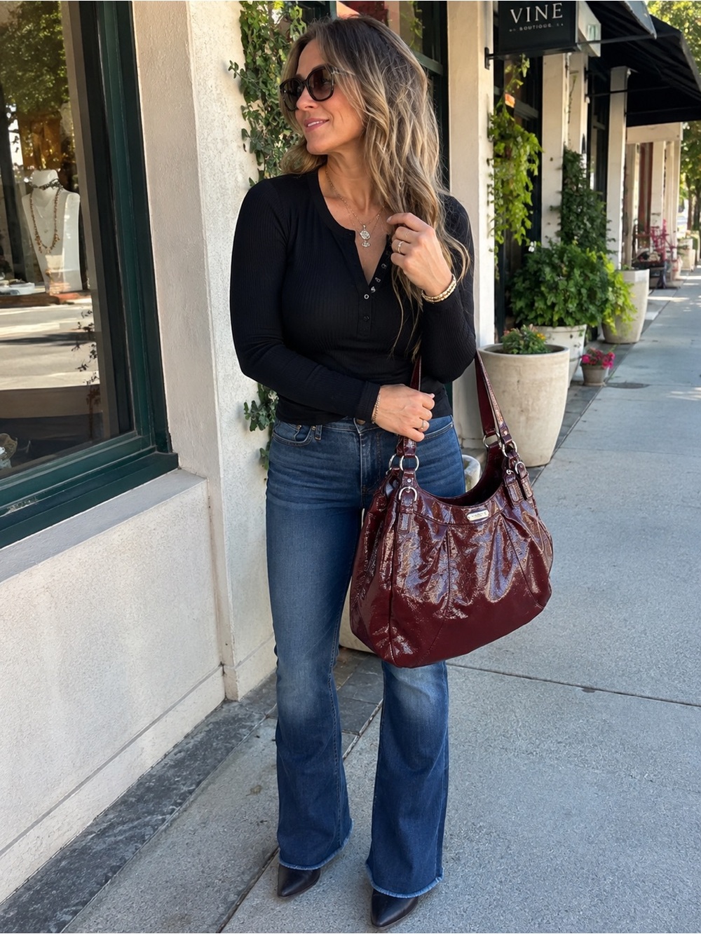 Coach Bordeaux Patent Leather Madison Maggie Hobo Bag